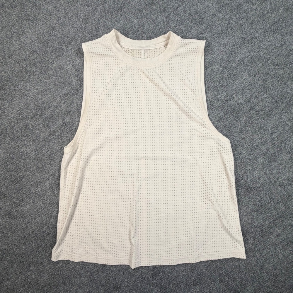 Lululemon Train to Be Tank Top Womens Cream Perforated Mesh Muscle Tank 0859